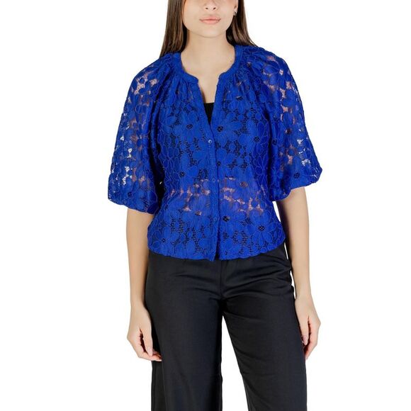 Desigual 3/4 Sleeve V-Neck Button-Up Shirt Women Blue - Picture 1 of 3